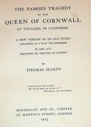 The Famous Tragedy of the Queen of Cornwall, at Tintagel in Lyonnesse