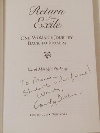 Return from Exile, One Woman's Journey Back to Judaism