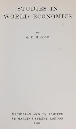 Item #016532 Studies in World Economics. G. D. H. Cole
