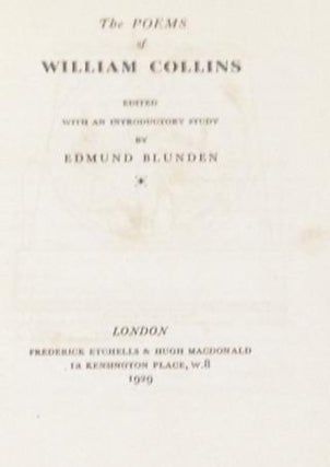 Item #025387 The Poems of William Collins. Edmund BLUNDEN