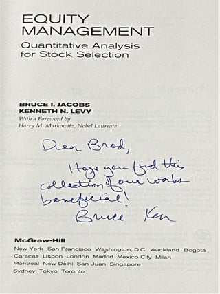 Equity Management; Market Neutral Strategies; Capital Ideas and Market Realities