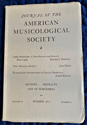 Item #61940 Journal of the American Musicological Society, Summer 1951. John Ward Manfred F....