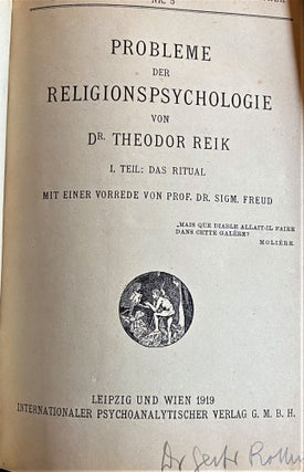Item #62595 Probleme der Religionspsychologie von Dr. Theodor Reik I. Teil: Das Ritual Mit Einer...