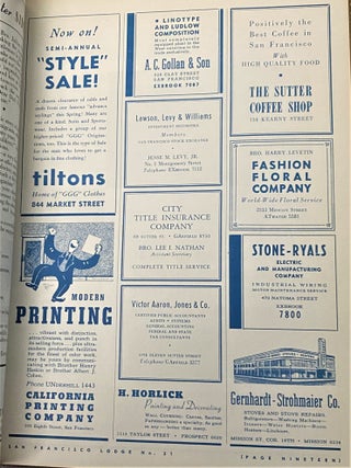 Presented by San Francisco Lodge No. 21 Bnai Brith to Jesse M. Levy Jr., President 1940-1941, The Bnai Brith Bulletin
