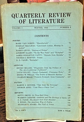 Item #68341 Quarterly Review of Literature Winter 1944. Harry Levin Mark Van Doren, others, Henry...