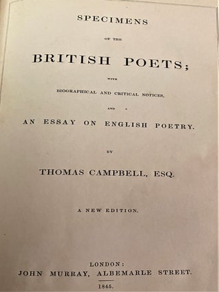 Specimens of the British Poets; with Biographical and Critical Notices and An Essay on English Poetry