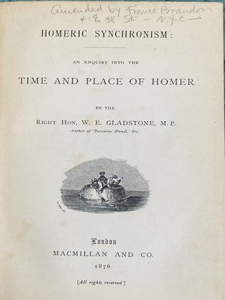 Homeric Synchronism, An Enquiry into the Time and Place of Homer