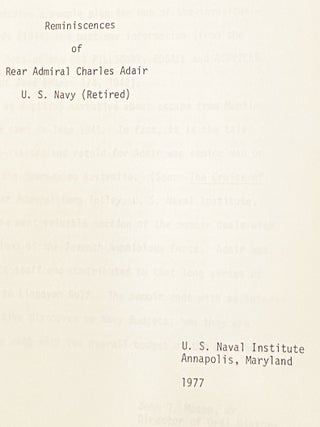 Reminiscences of Rear Admiral Charles Adair, U.S. Navy (Retired)