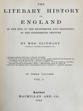 The Literary History of England in the End of the Eighteenth and Beginning of the Nineteenth Century