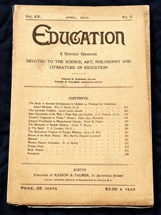 Item #81540 Education, April 1900. Frank H. Kasson, associate Frank H. Palmer