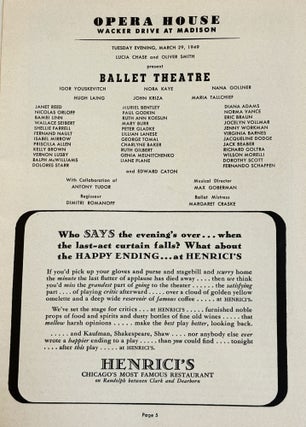 Ballet Theatre, Opera House, Chicago, March 29, 1949