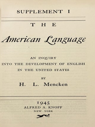 The American Language, An Inquiry into the Development of English in the United States, Supplement 1