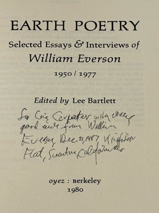 Earth Poetry, Selected Essays & Interviews of William Everson 1950-1977