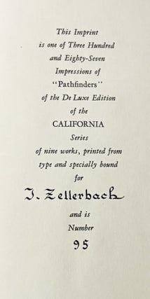 California; Pathfinders; Spanish Arcadia; The great trek; Gold days; Songs and stories; Oxcart to airplane; Land of homes; Outdoor heritage; March of industry.