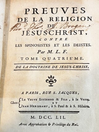 Preuves de la Religion de J&eacute;sus-Christ, contre les Spinosistes et. Laurent Fran&ccedil;ois.