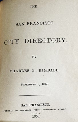 The San Francisco City Directory, September 1, 1850