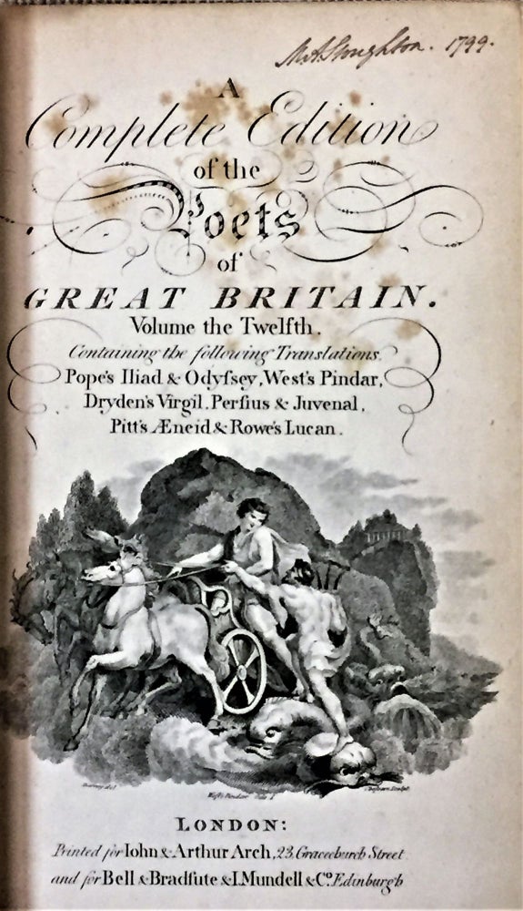 Item #E12367 A Complete Edition of the Poets of Great Britain, Volume the Twelfth" 1795, front cover detached but present. John & Arthur Arch in London, includes work by Pope "Iliad & Odyssey", Dryden "Virgil" Others Alexander Pope.
